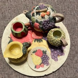 Fruit miniature t pot with plate and cup. 7 pc set.